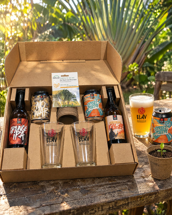 Ravenala Box aperta con quattro birre e bicchieri