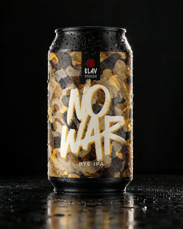 No War di ELAV, lattina 33 cl su fondo nero