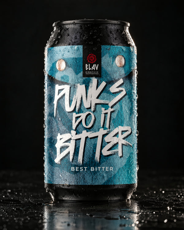 Punks do it Bitter di ELAV, lattina 33 cl su fondo nero