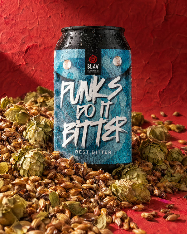 Punks do it Bitter con malto e luppolo su fondo rosso