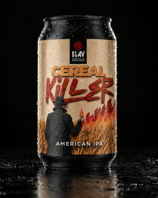 Cereal Killer di ELAV, lattina 33 cl su fondo nero