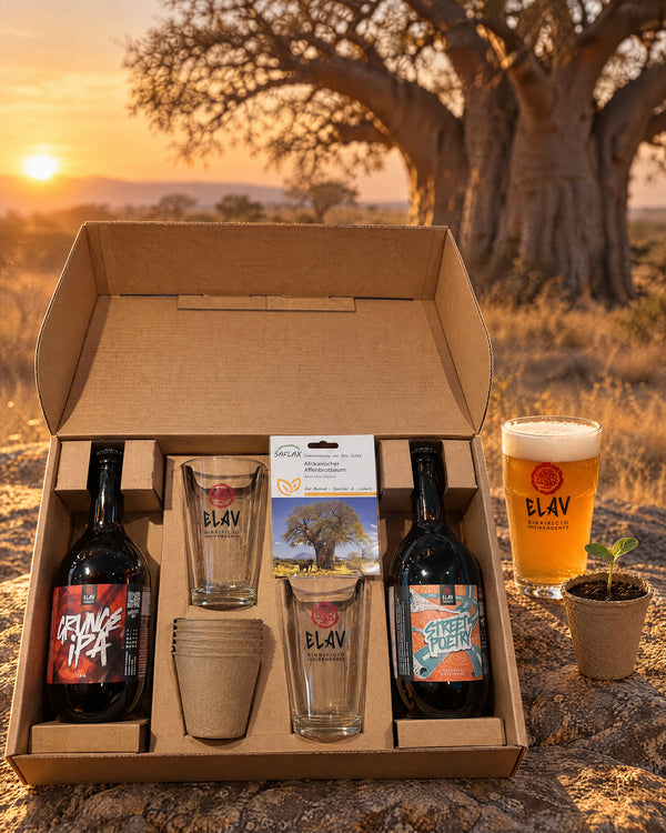Baobab Box aperta con Grunge IPA, Street Poetry e bicchieri
