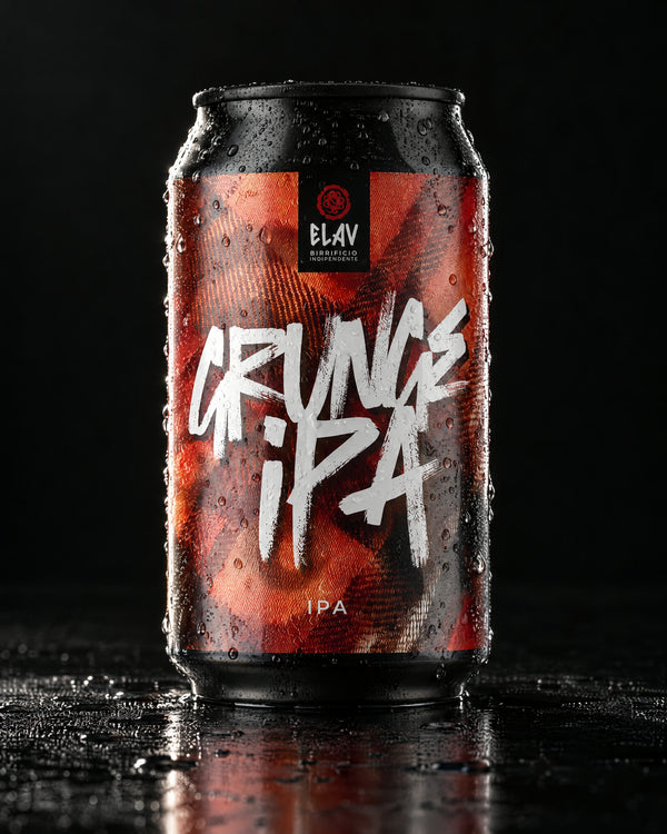 Grunge IPA di ELAV, lattina 33 cl su fondo nero