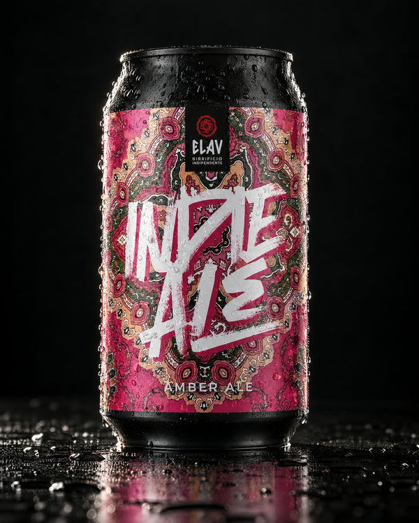 Indie Ale di ELAV, lattina 33 cl su fondo nero