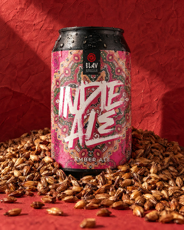 Indie Ale con malti su fondo rosso